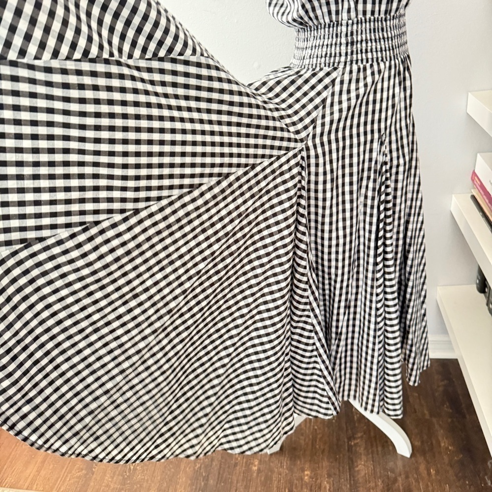 Chelsea & Theodore Black & White Gingham Off the Shoulder Midi Dress P Medium - Picture 7 of 11